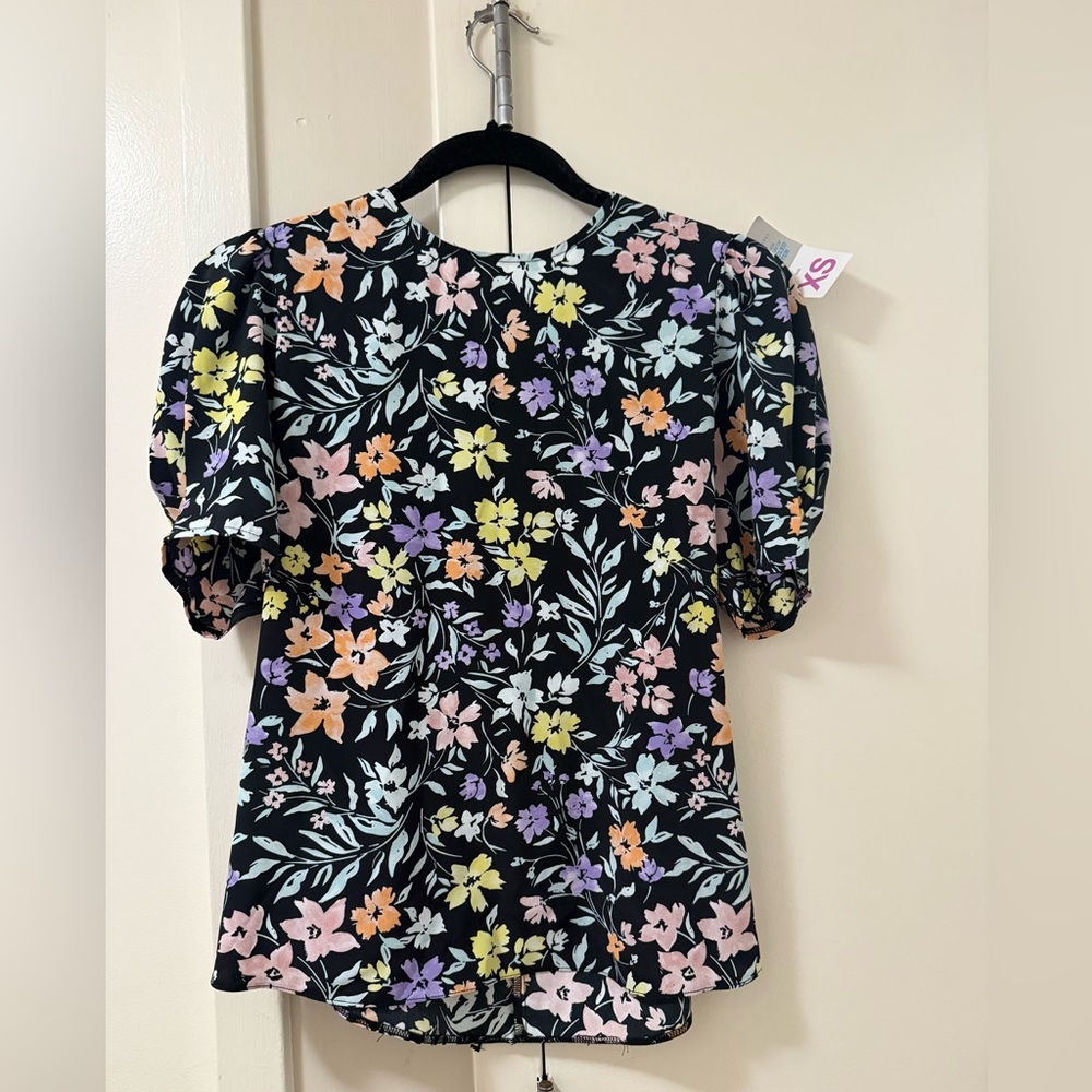 Primark Floral Puff Sleeve Blouse - Black Multicolor